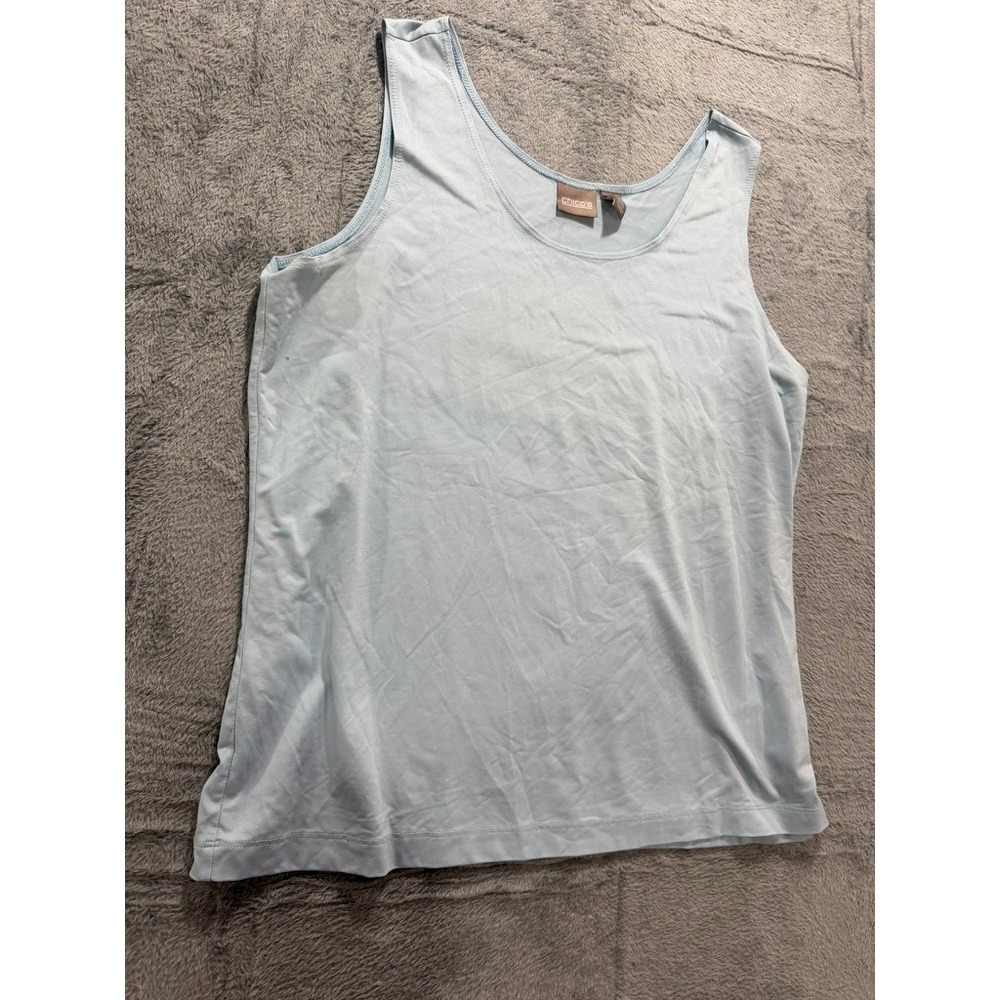 Chicos Womens Size 3 Light Blue Scoop Neck Sleeveless Nylon Blend Tank Top - Picture 3 of 10